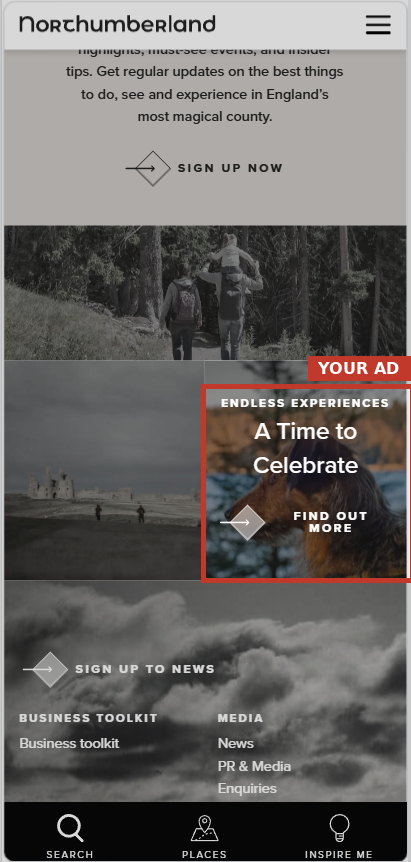 Digital footer ad example on visitnorthumberland.com mobile site